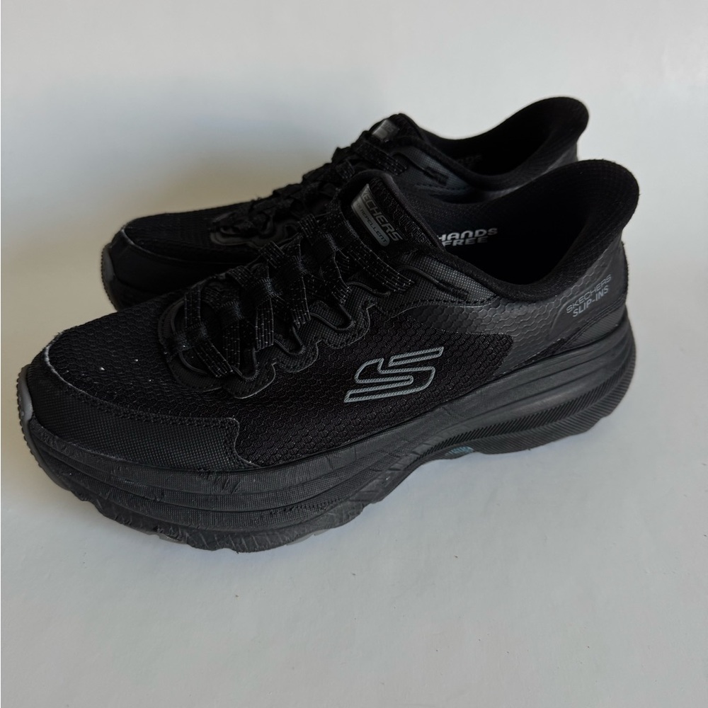 Skechers All-Black Athletic Slip-On Lace Sneakers